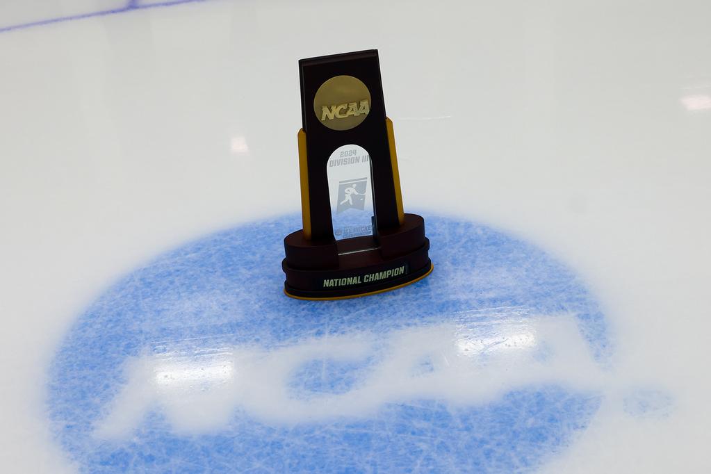 The Championship Trophy is displayed on the ice before the game.