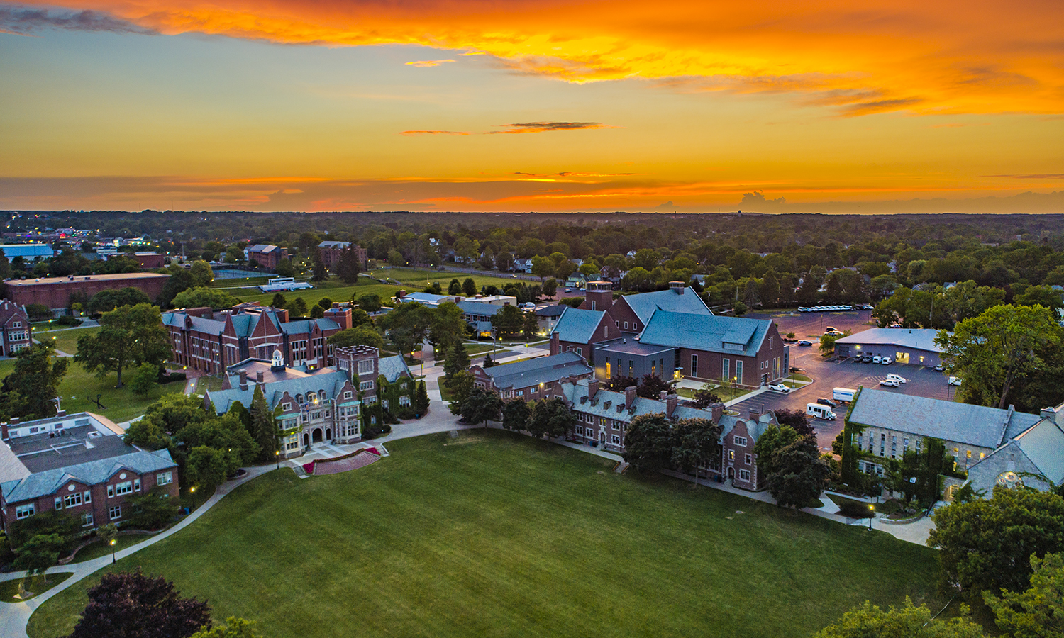 sunset over campus