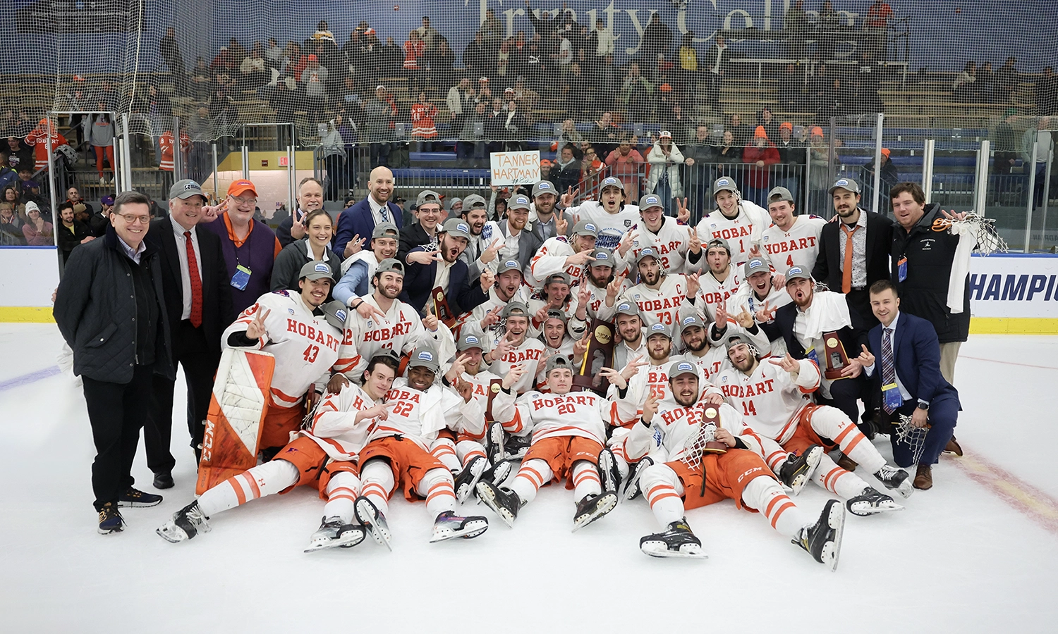 In This Week in Photos, we highlight Hobart Hockey’s run to a second consecutive NCAA Division III national championship. Here, the team poses with the trophy.