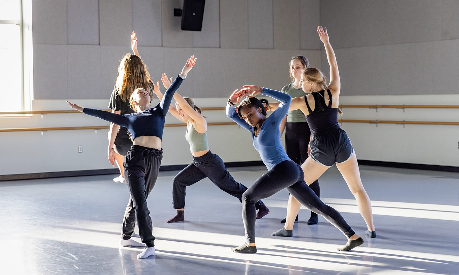Students in Associate Professor of Dance and Movement Studies Michelle Ikle’s Dance Ensemble rehearse in preparation for the Faculty Dance Concert in April.