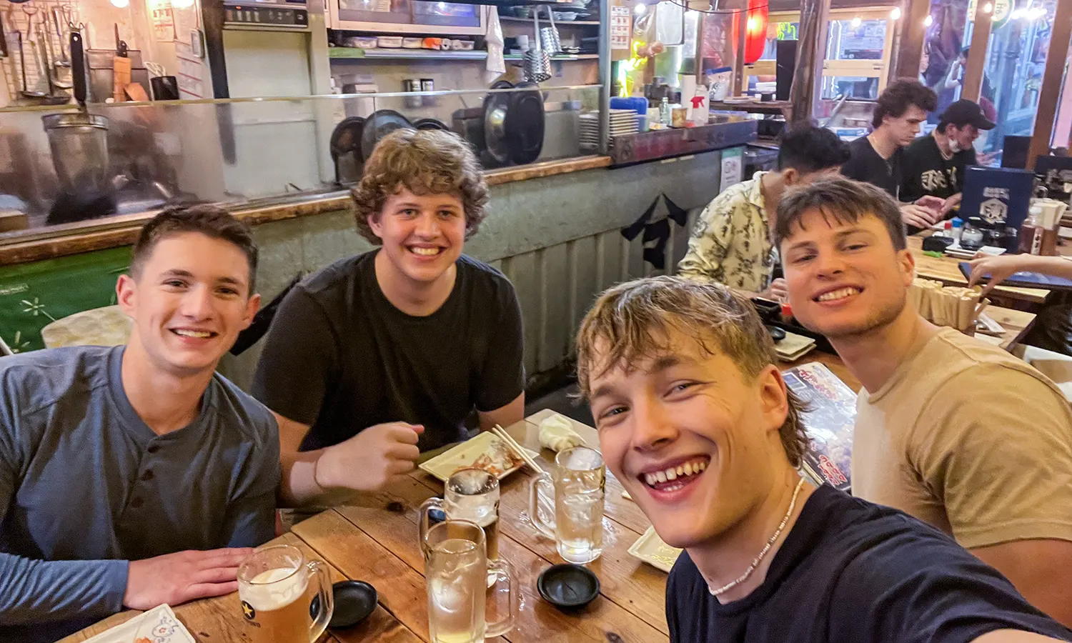 In Tokyo, Japan, Tucker Budd ‘25 snaps a selfie with fellow Technos students in the intensive language and cultural exchange program at Technos International College.