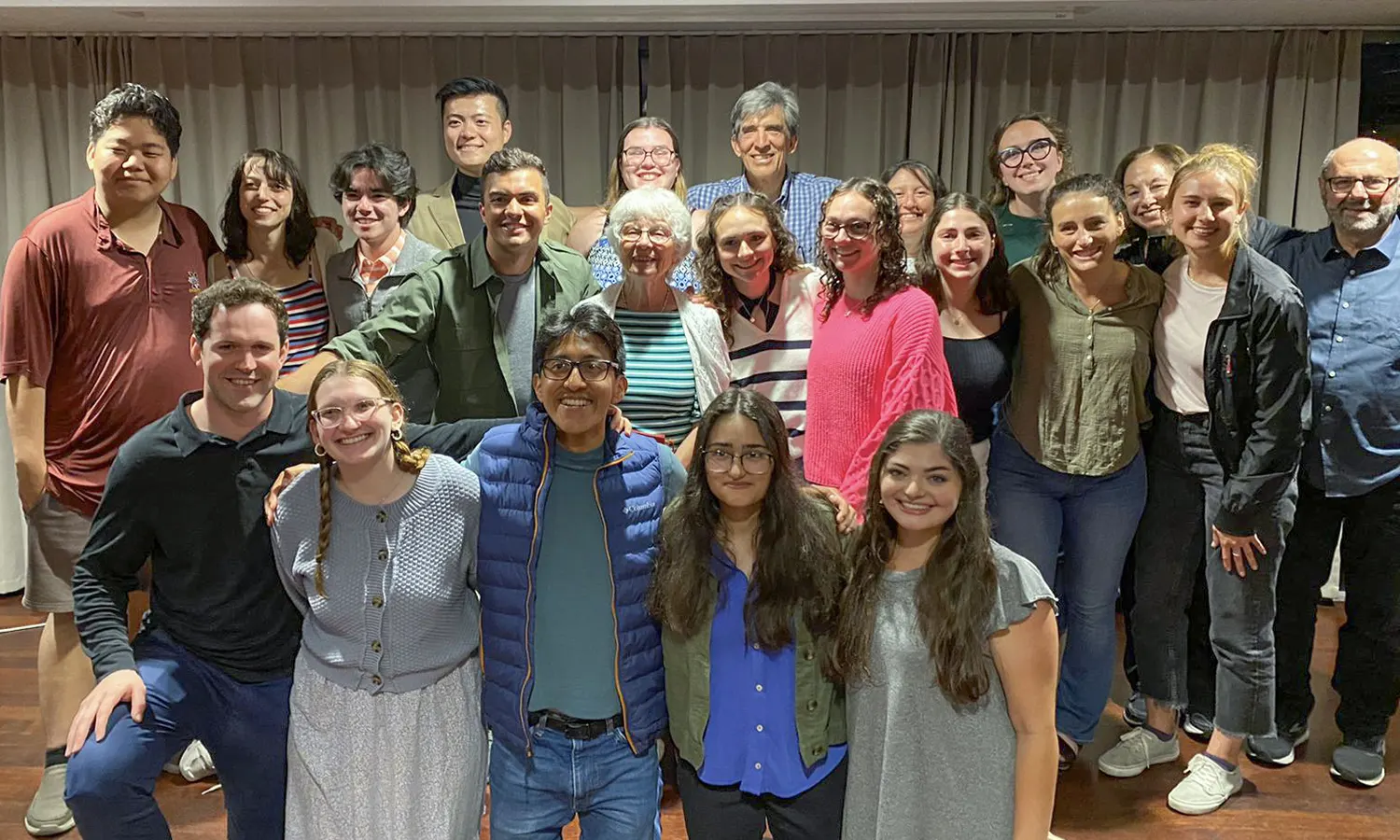 In Krakow, Poland, students, faculty, alumni and Georgine Nash, a Holocaust survivor, pose for a photo during the March Bearing Witness to Hope. With them were Professors of Religious Studies Michael Dobkowski and Richard Salter.