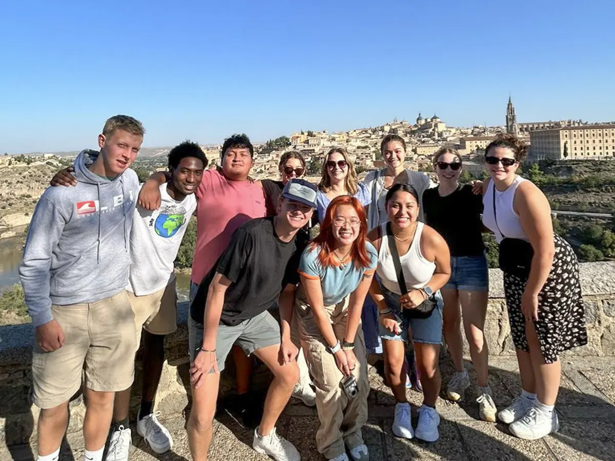 In Toledo, Spain, students led by Professor of Spanish and Hispanic Studies May Farnsworth gather for a photo.