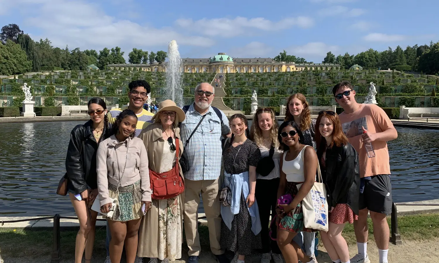 Professor of Sociology Jack Harris and his students visit Sanssouci Palace garden In Potsdam, Germany.