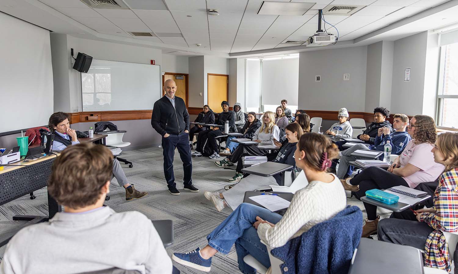 Founder of 10Square Mitchell Schear ’80 joins a “Leadership Theory” course to talk about his career path.