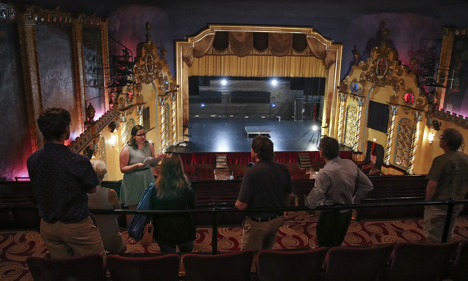 Student leads a tour through the Smith Opera House