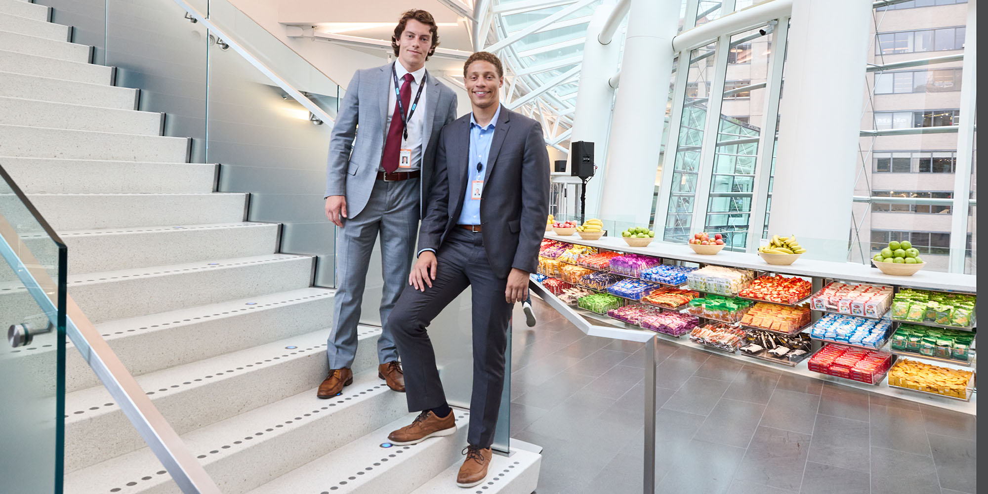 Conor Lally '27 and Tru Styles '27 pose for a photo at Bloomberg in New York City.